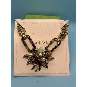 STELLA & DOT Belle Statement Tortoise Crystal Flower Necklace Bib Collar Gold
